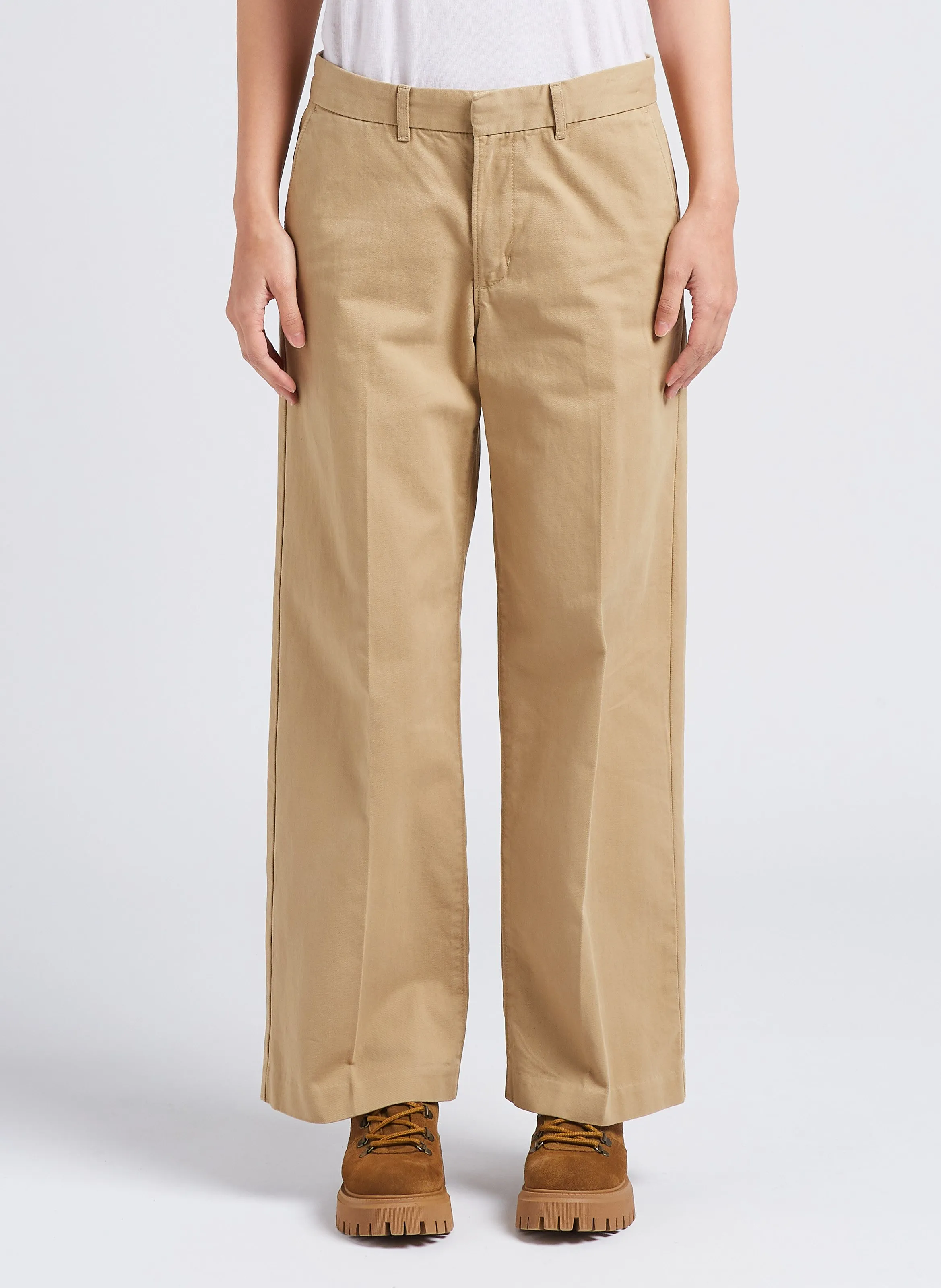 BAGGY TROUSER - Pantalón recto de algodón en beige