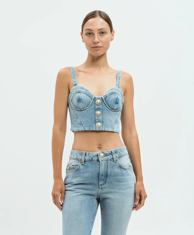 Balmain Blue denim bustier top