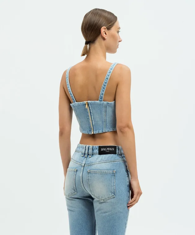 Balmain Blue denim bustier top