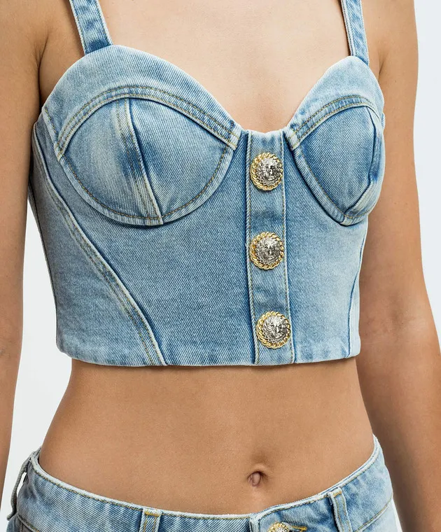 Balmain Blue denim bustier top