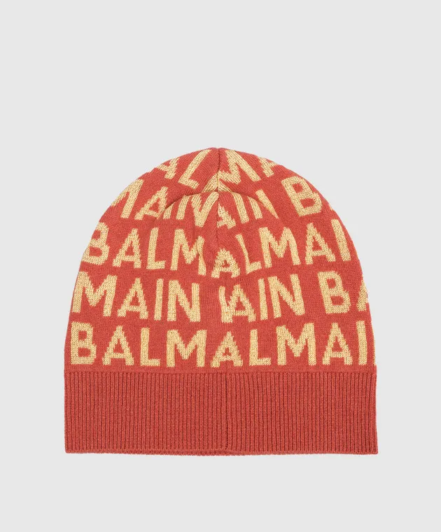 Balmain Children's red logo hat with lurex