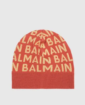 Balmain Children's red logo hat with lurex