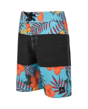 Bañador RIP CURL surfero niño Short elástico Mirage Wilko Spliced Boy 17″ Boardshort Blue Ref. KBOEN4 azul flores tropical