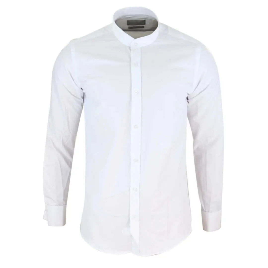 Camisa blanca con cuello de botón estilo club Nehru extraíble para hombre