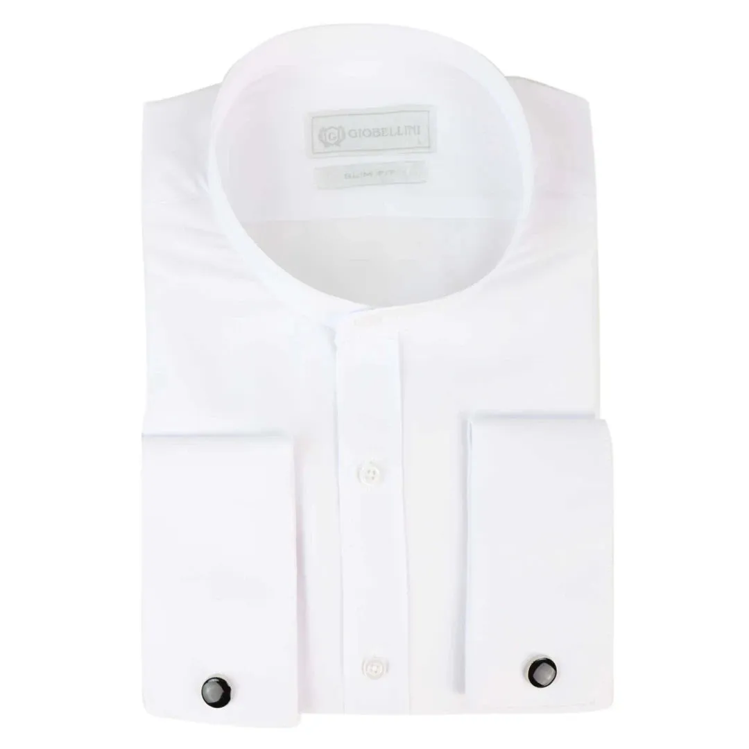 Camisa blanca con cuello de botón estilo club Nehru extraíble para hombre