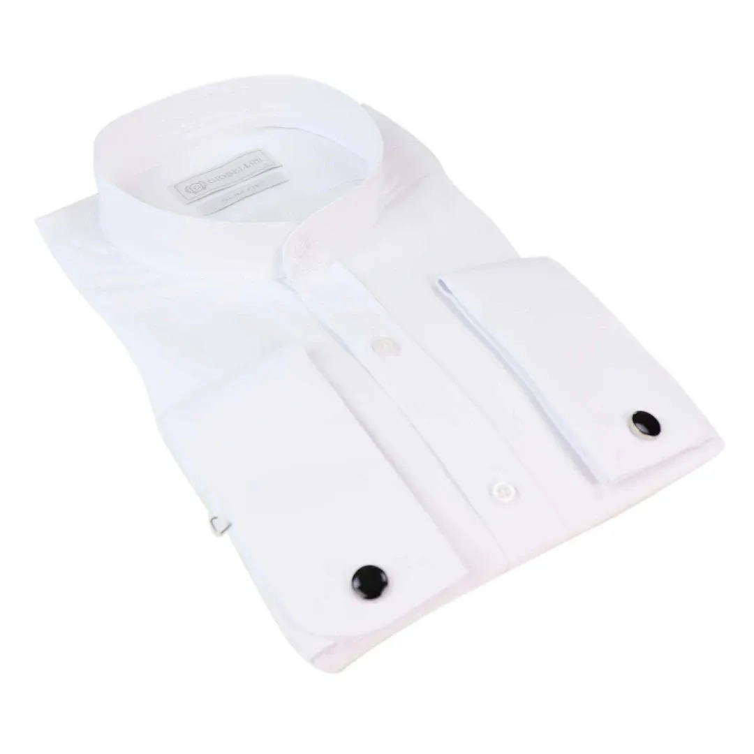 Camisa blanca con cuello de botón estilo club Nehru extraíble para hombre