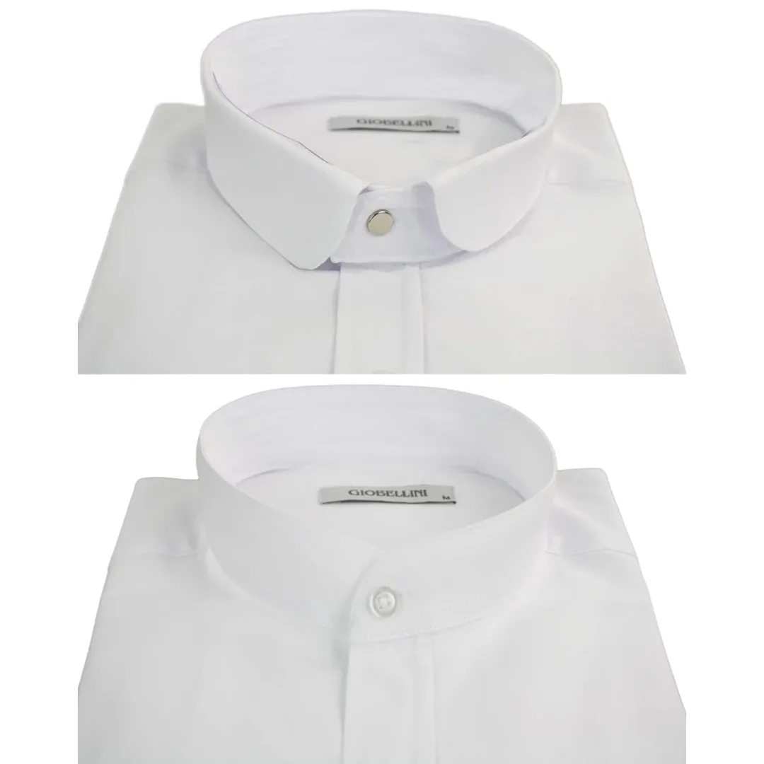 Camisa blanca con cuello de botón estilo club Nehru extraíble para hombre