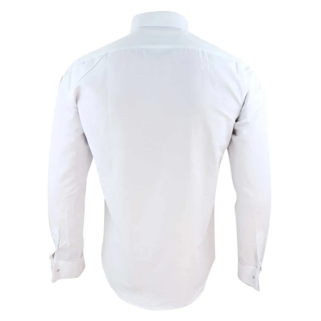 Camisa blanca con cuello de botón estilo club Nehru extraíble para hombre