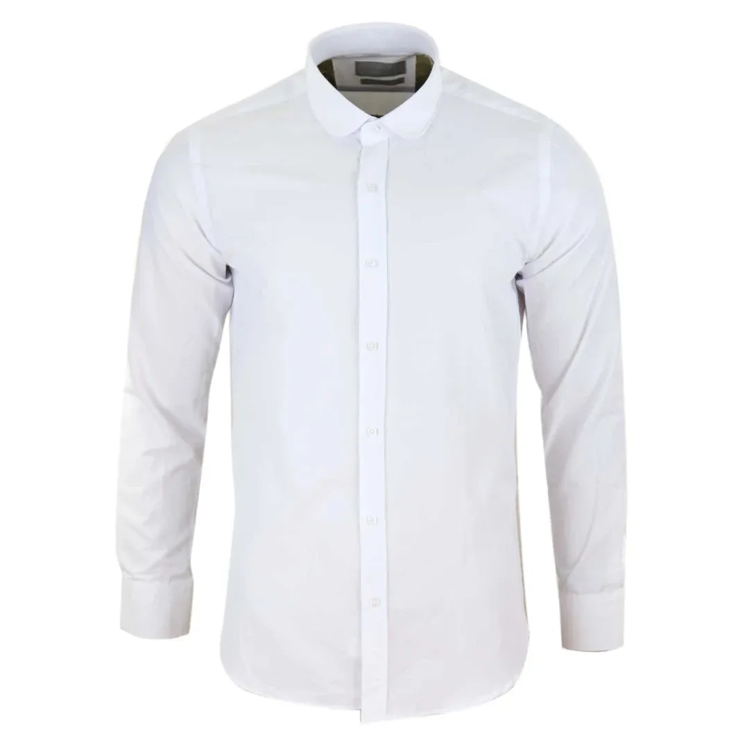 Camisa blanca con cuello Nehru Club extraíble con botón para hombre