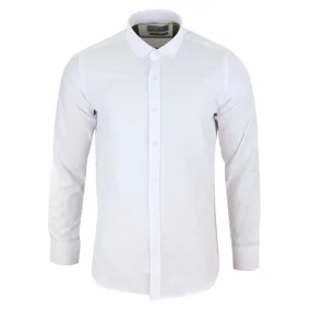 Camisa blanca con cuello Nehru Club extraíble con botón para hombre