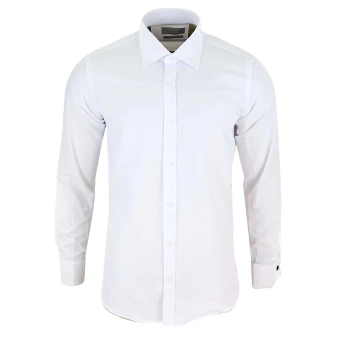 Camisa blanca con cuello redondo Nehru extraíble con botón para hombre