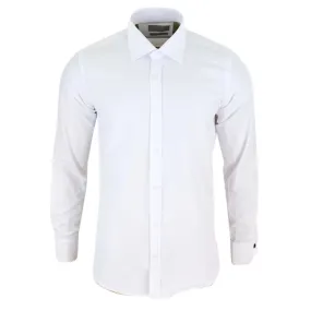 Camisa blanca con cuello redondo Nehru extraíble con botón para hombre