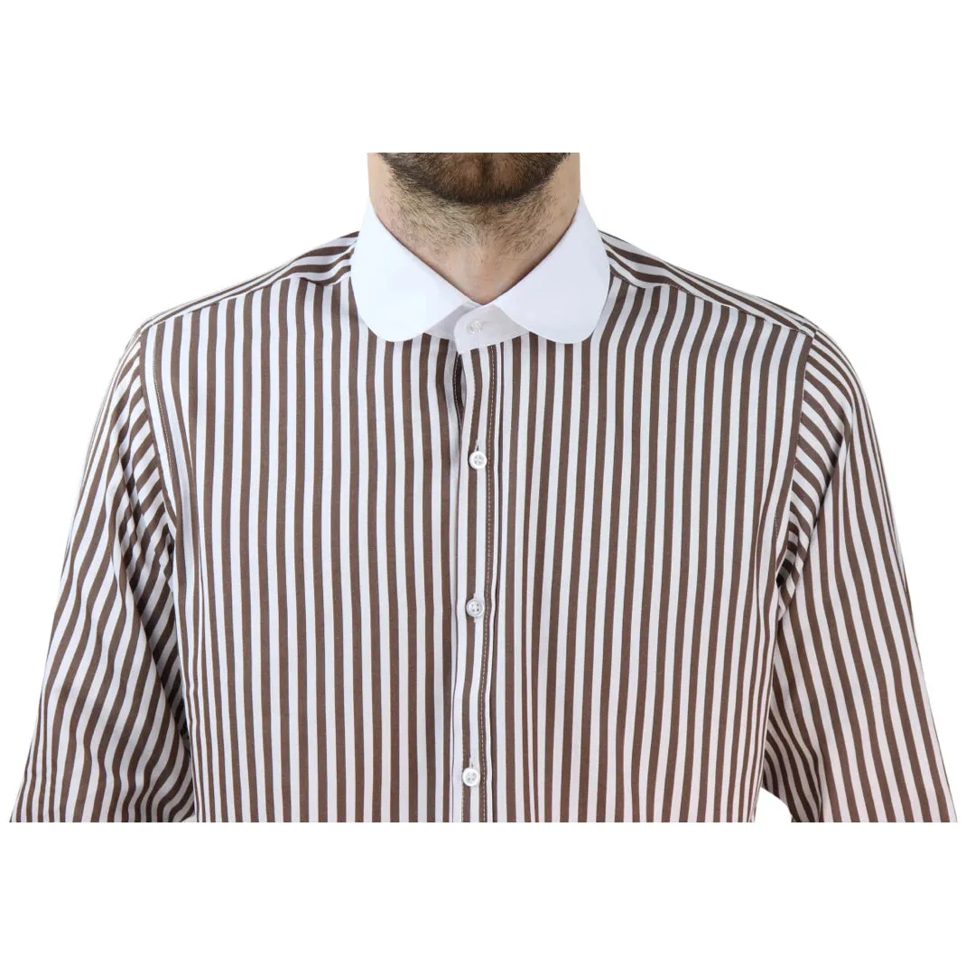 Camisa con botones de centavo Cuello redondo Rayas. Ajuste regular Clásico para hombre