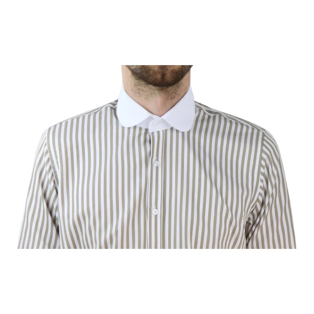 Camisa con botones de centavo Cuello redondo Rayas. Ajuste regular Clásico para hombre