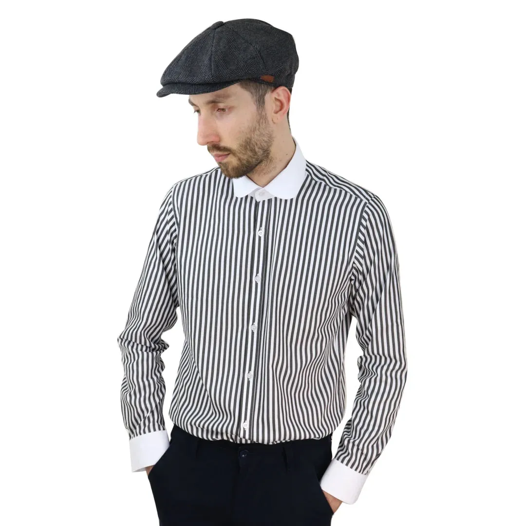 Camisa con botones de centavo Cuello redondo Rayas. Ajuste regular Clásico para hombre