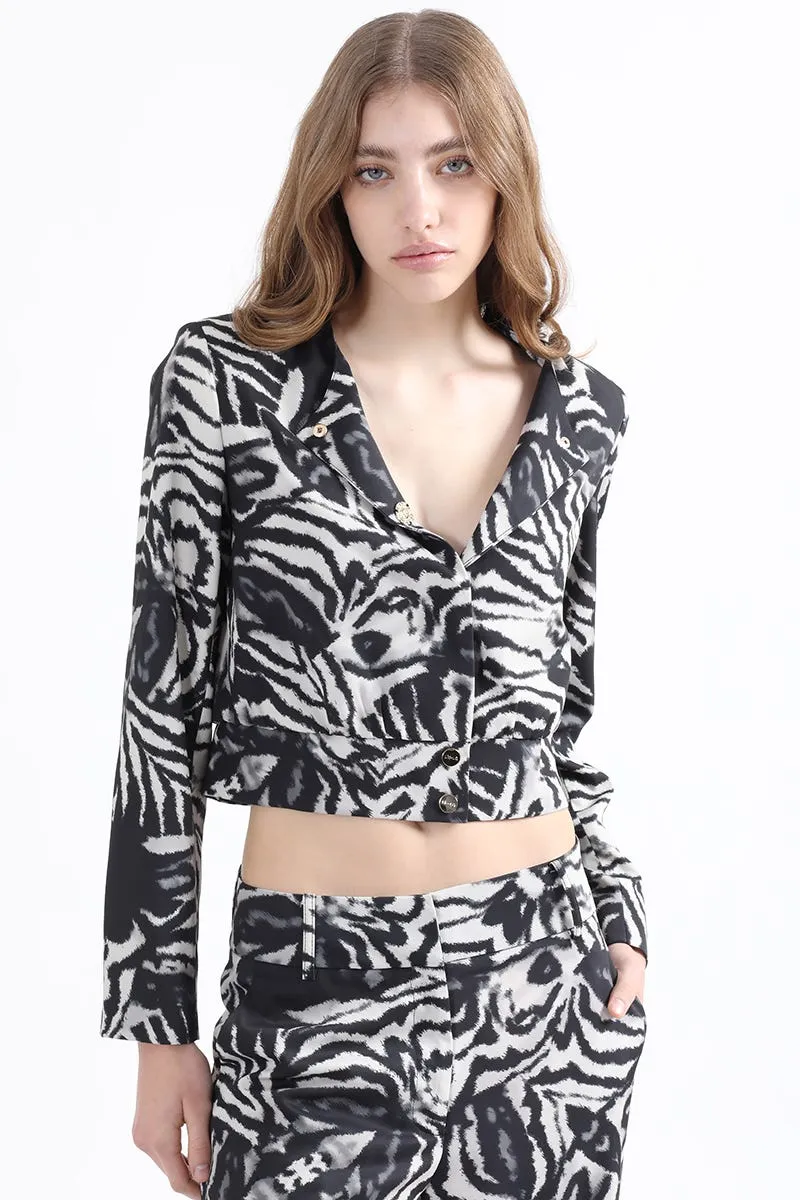 CHAQUETA BOMBER ESTAMPADO ANIMAL, NEGRO