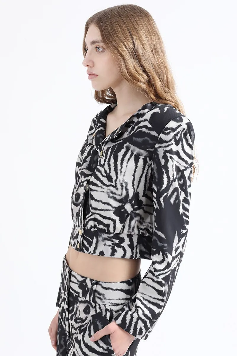 CHAQUETA BOMBER ESTAMPADO ANIMAL, NEGRO