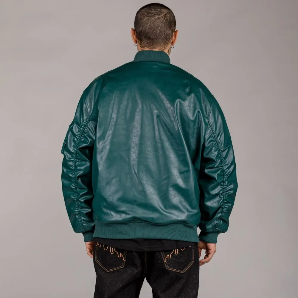 Chaqueta Bomber Grimey "IAM" PU Leather - Green | Fall 22