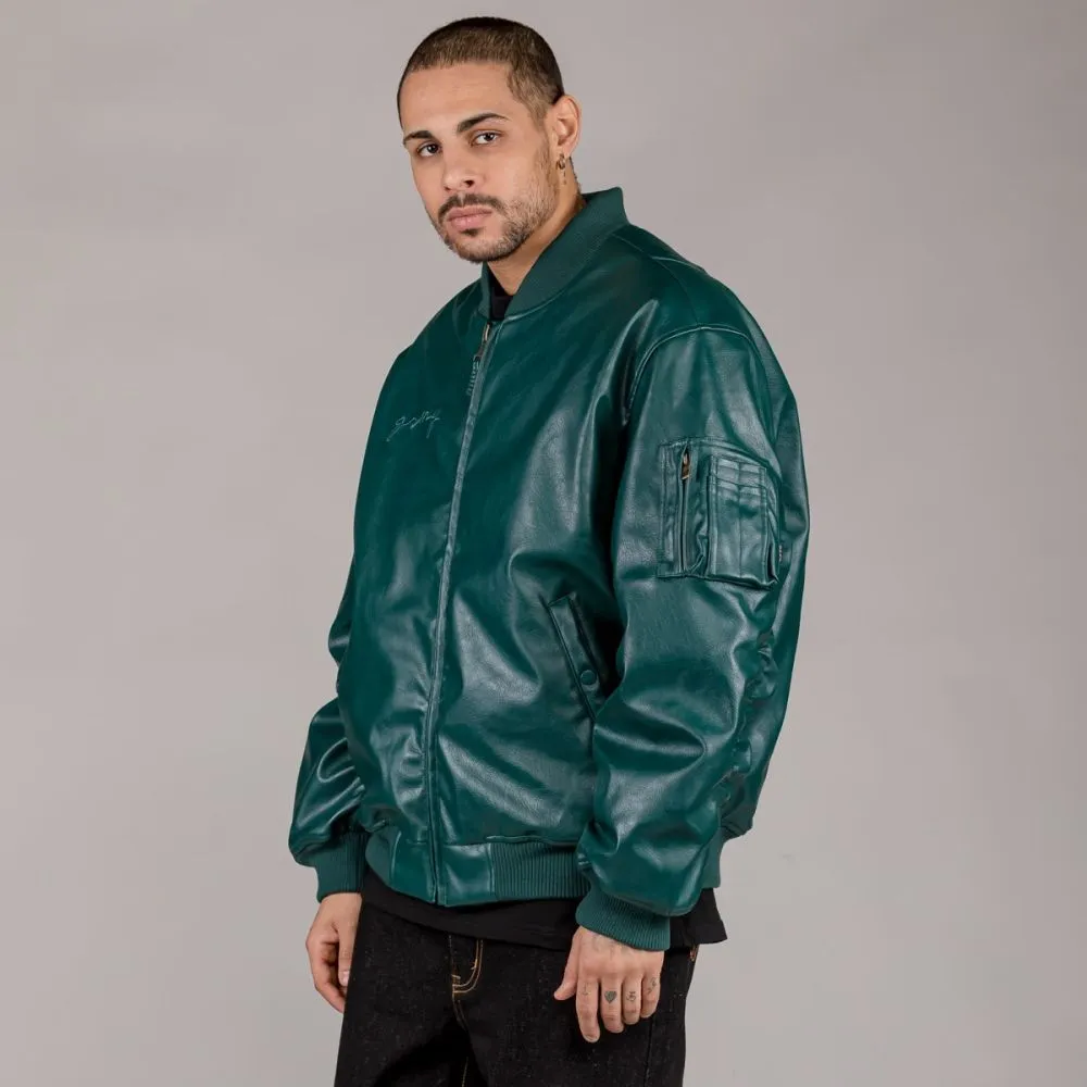 Chaqueta Bomber Grimey "IAM" PU Leather - Green | Fall 22