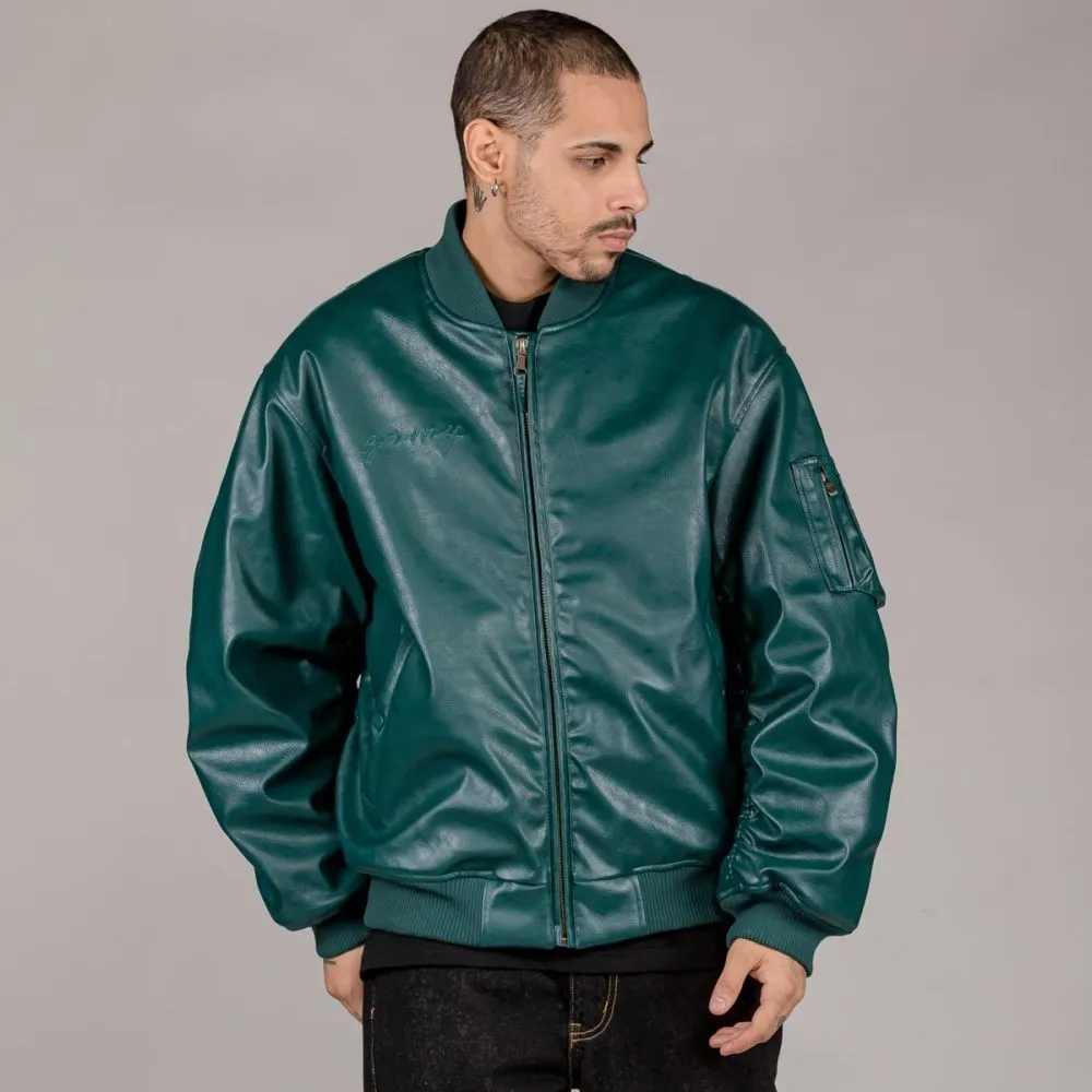 Chaqueta Bomber Grimey "IAM" PU Leather - Green | Fall 22