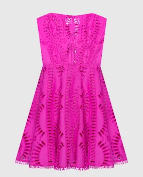 Charo Ruiz Pink mini Zamick bustier dress with broderie embroidery