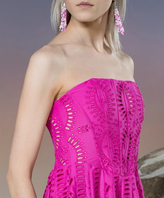 Charo Ruiz Pink mini Zamick bustier dress with broderie embroidery