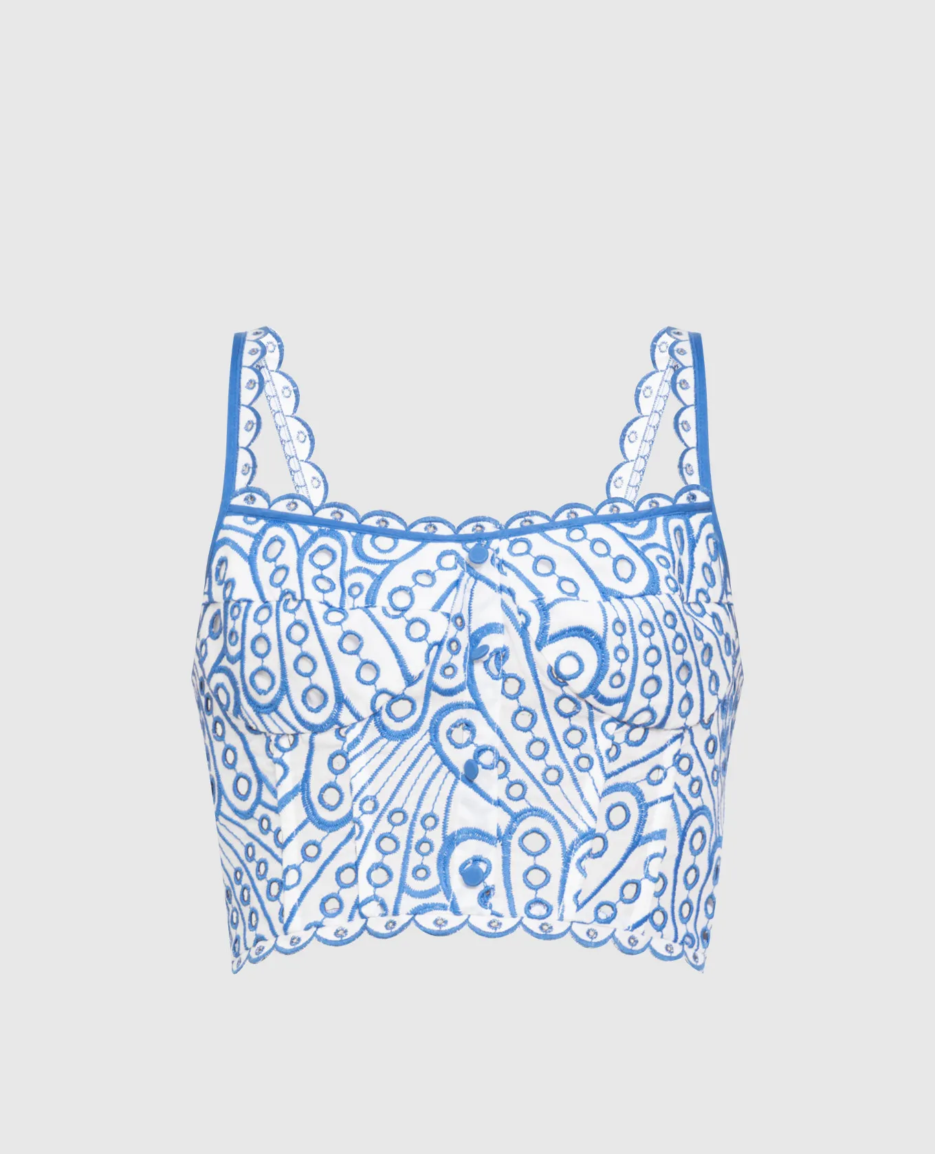 Charo Ruiz Tessa Blue Broderie Anglaise Embroidered Bustier Top