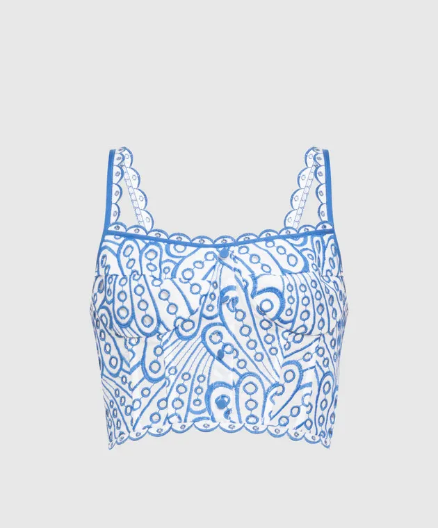 Charo Ruiz Tessa Blue Broderie Anglaise Embroidered Bustier Top