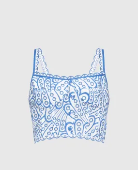 Charo Ruiz Tessa Blue Broderie Anglaise Embroidered Bustier Top