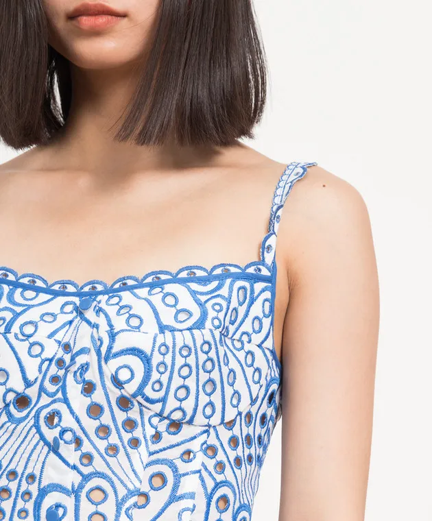 Charo Ruiz Tessa Blue Broderie Anglaise Embroidered Bustier Top