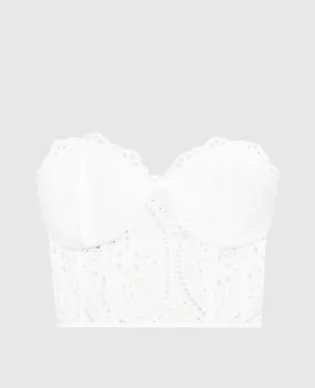 Charo Ruiz White Lita bustier top with broderie embroidery