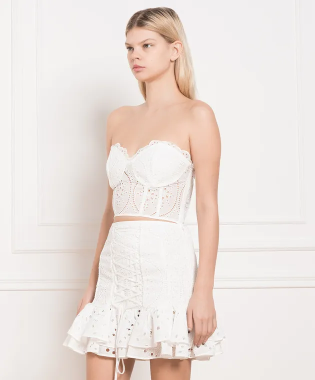 Charo Ruiz White Lita bustier top with broderie embroidery