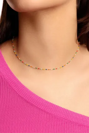 Collar Dots Colors Enamel Plata Baño Oro