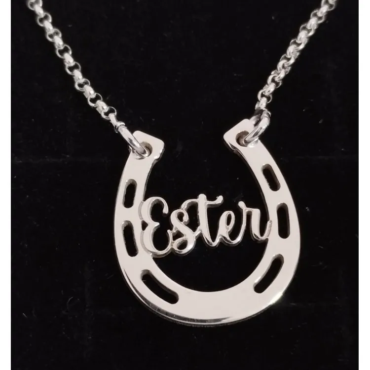 Collar herradura con nombre en plata de ley