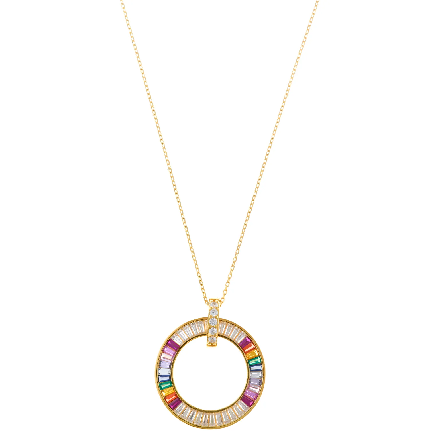 COLLAR PLATA CHAPADO DORADO CIRCULO CIRCONITAS MULTICOLOR