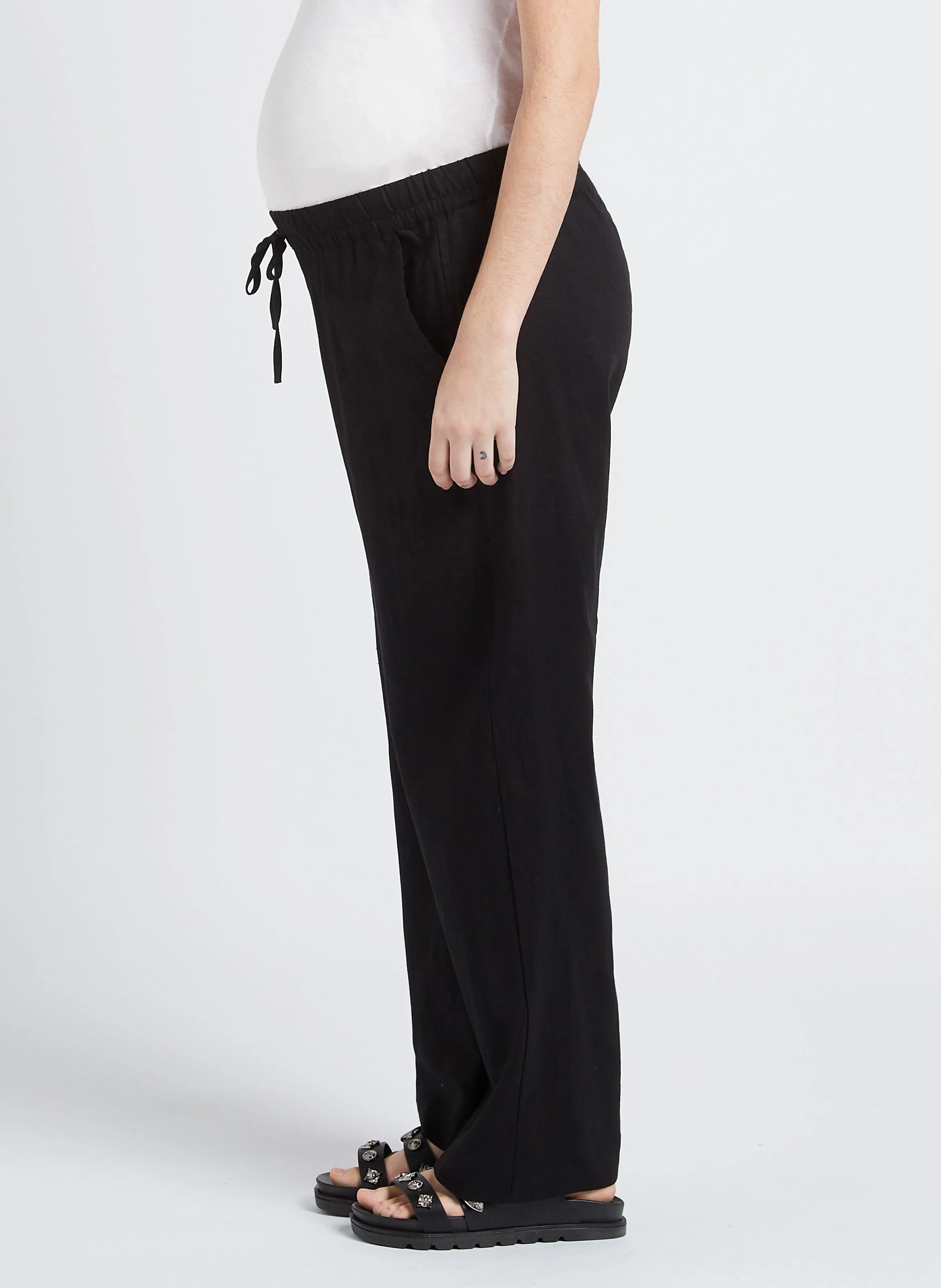 ELAN - Pantalón ancho de mezcla de lino en negro