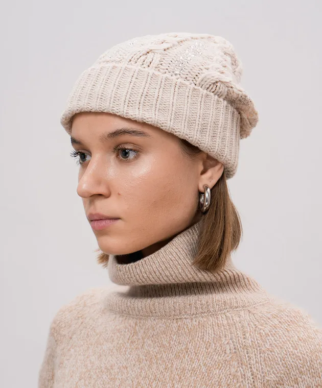 Ermanno Scervino Beige hat with wool and crystals