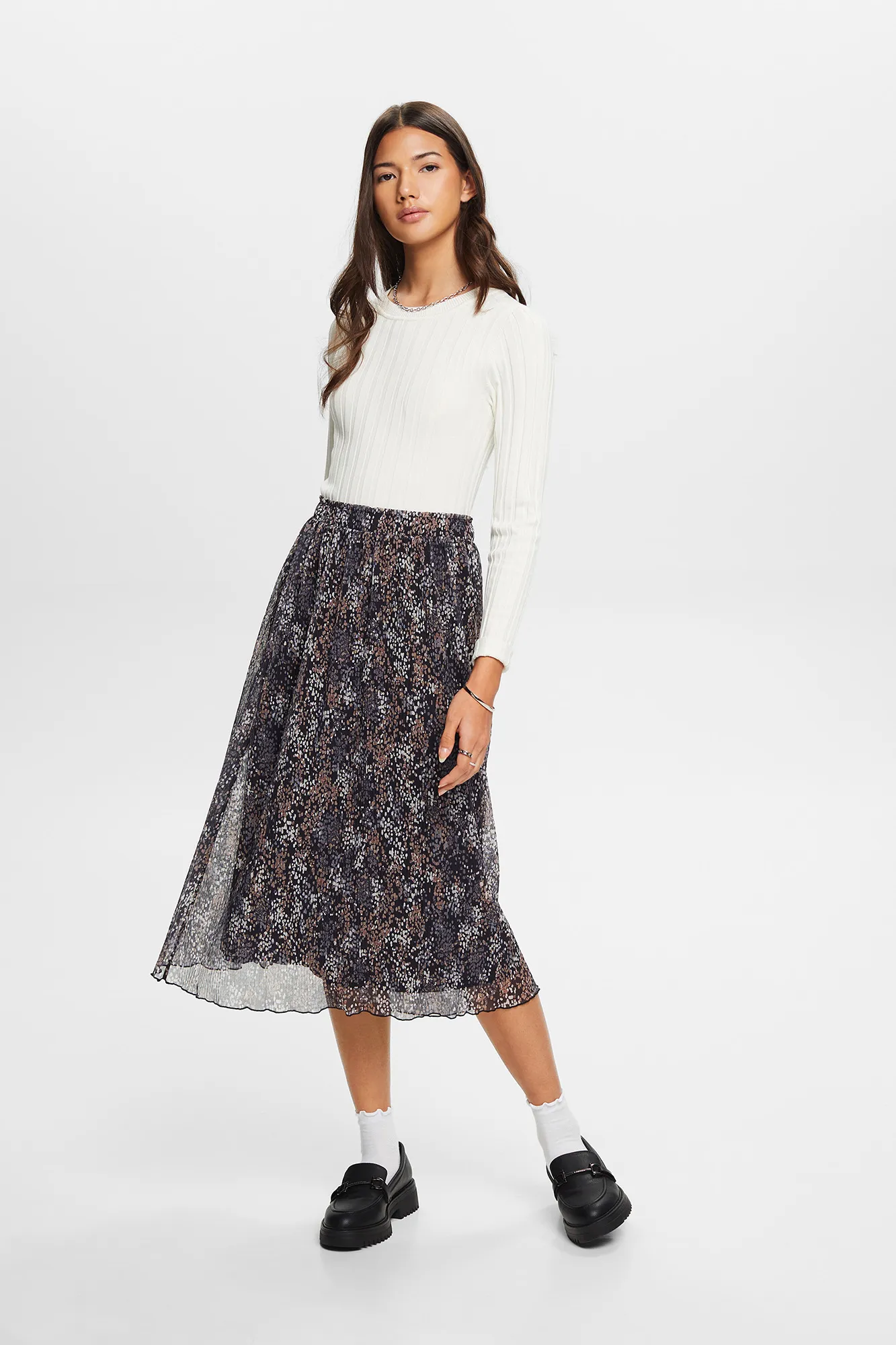 Esprit Falda midi plisada con estampado floral