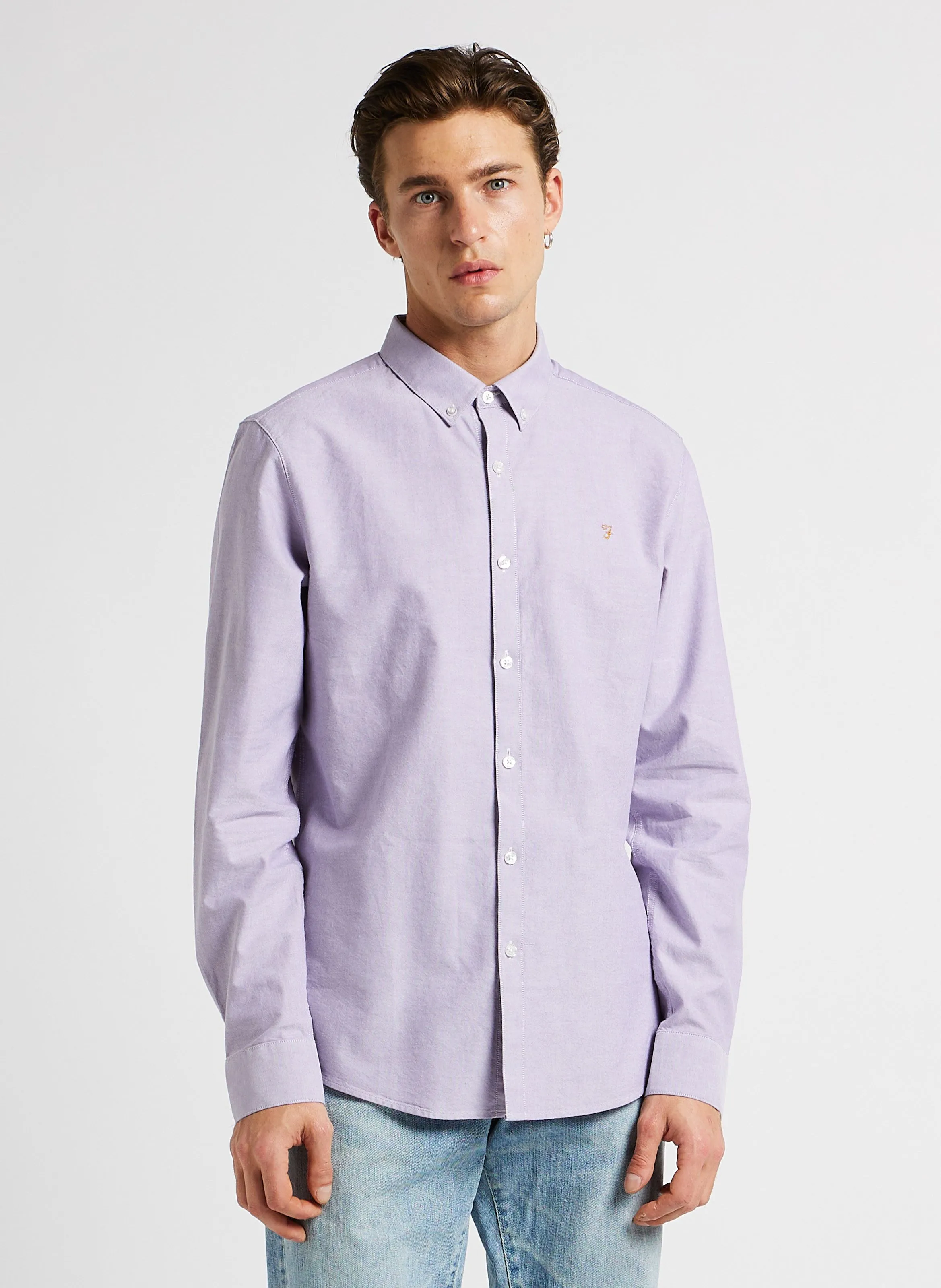 FARAH BREWER - Camisa slim-fit de algodón orgánico con cuello americano en violeta