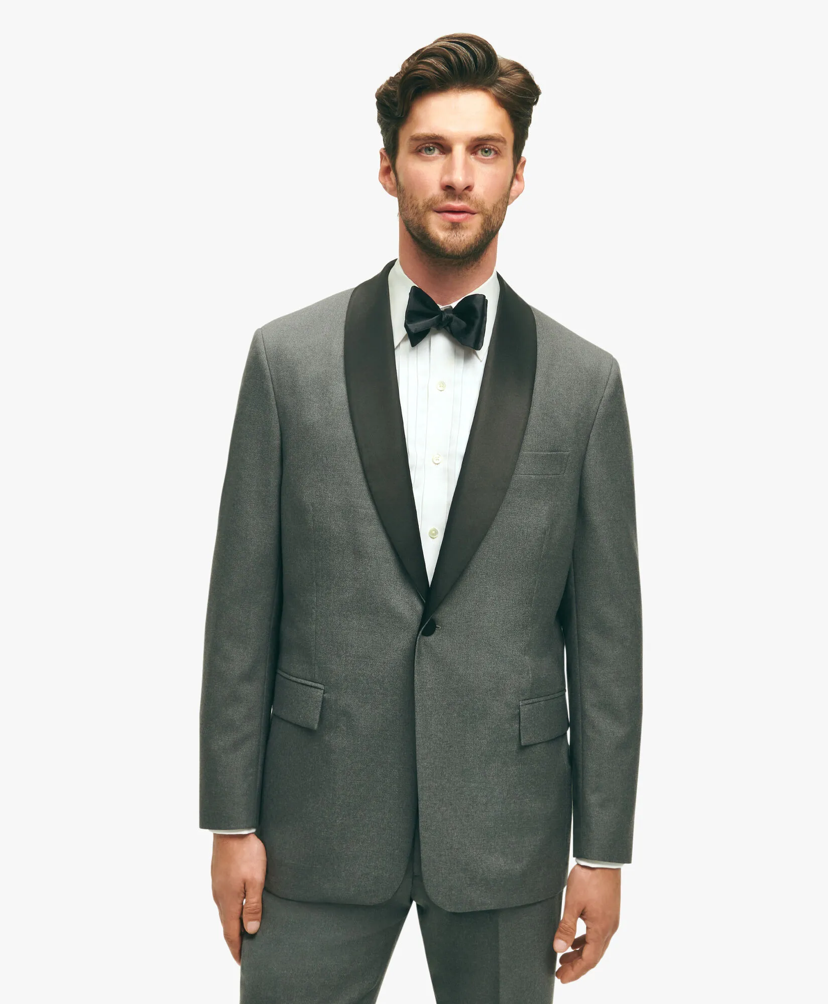 Grey Regular Fit Wool Tuxedo Jacket