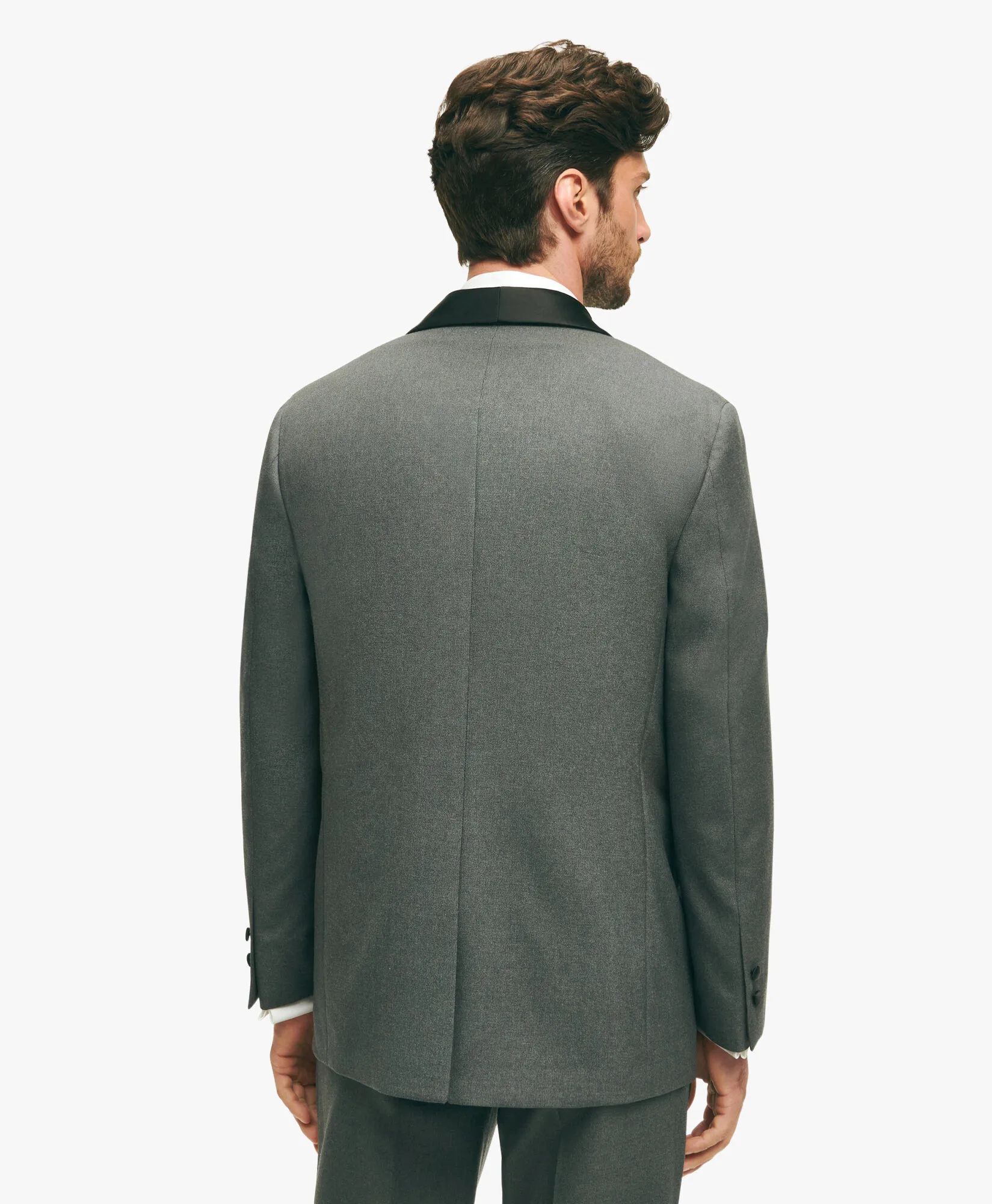 Grey Regular Fit Wool Tuxedo Jacket