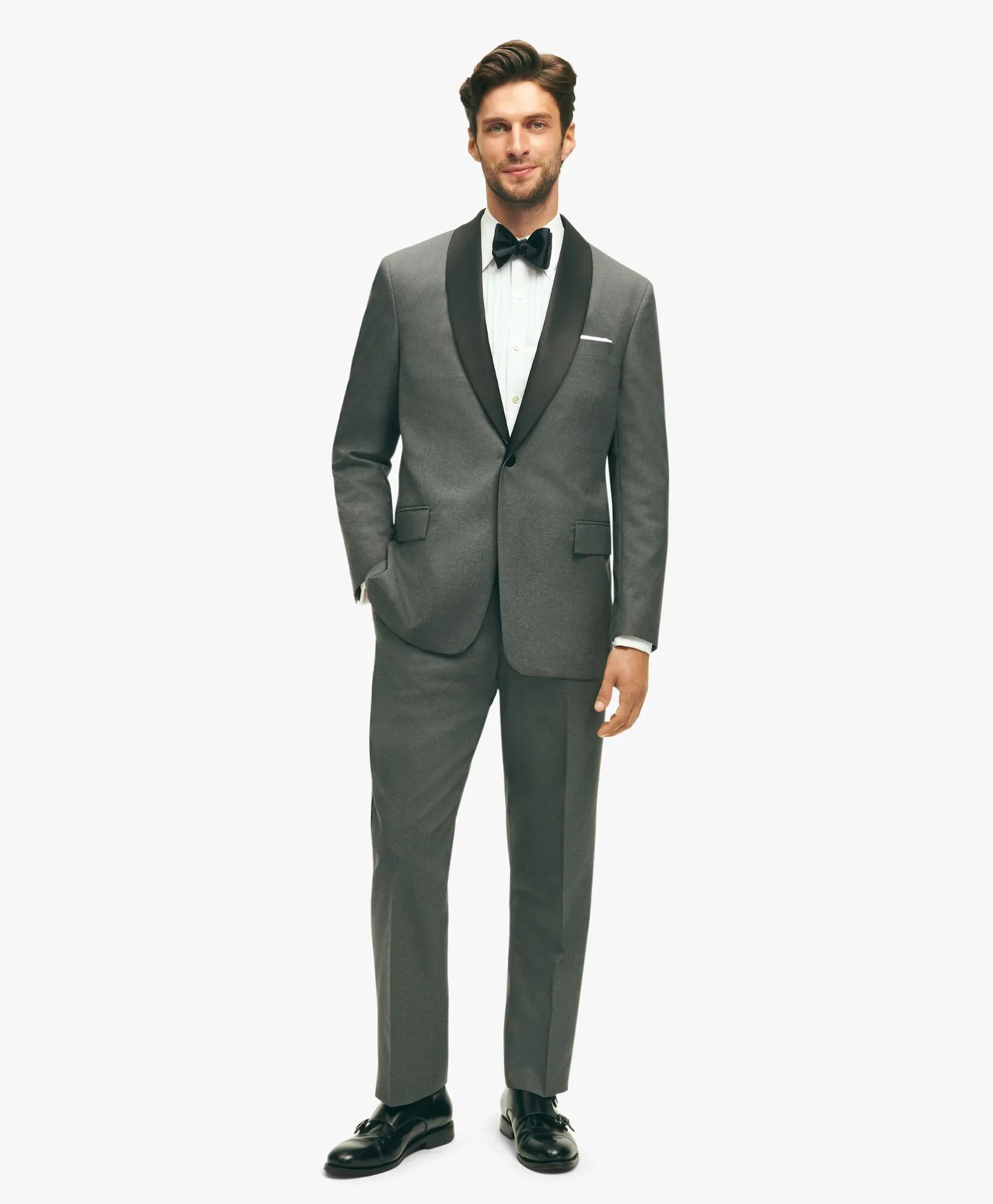 Grey Regular Fit Wool Tuxedo Jacket