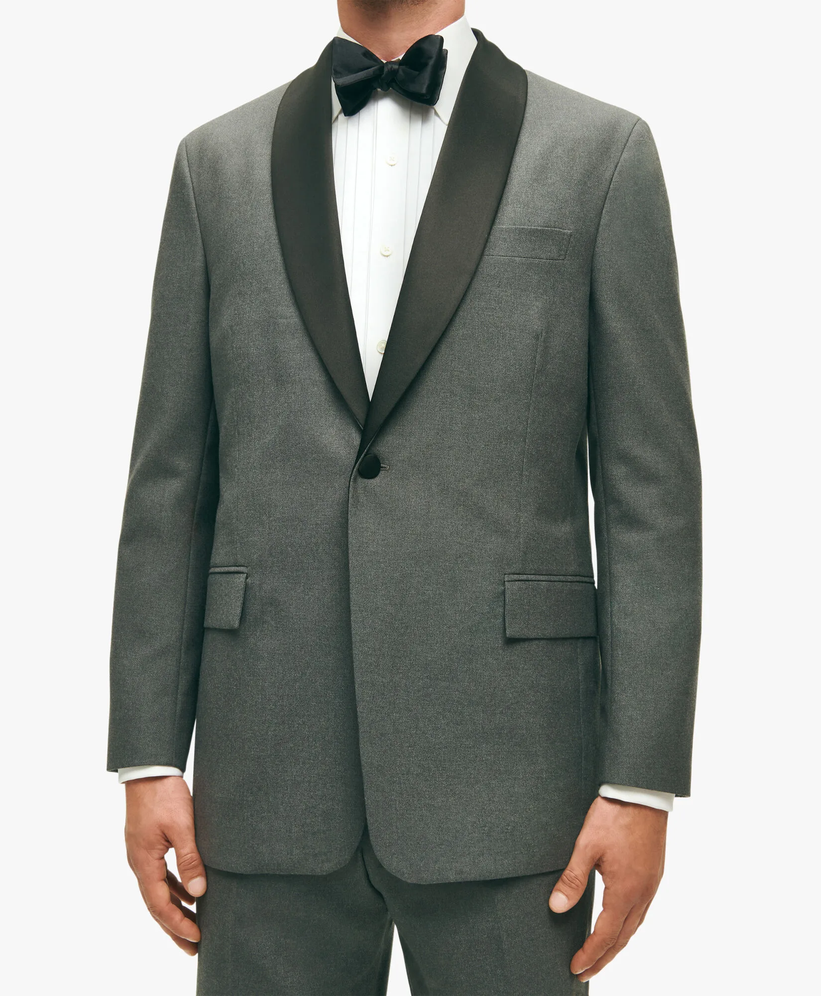 Grey Regular Fit Wool Tuxedo Jacket