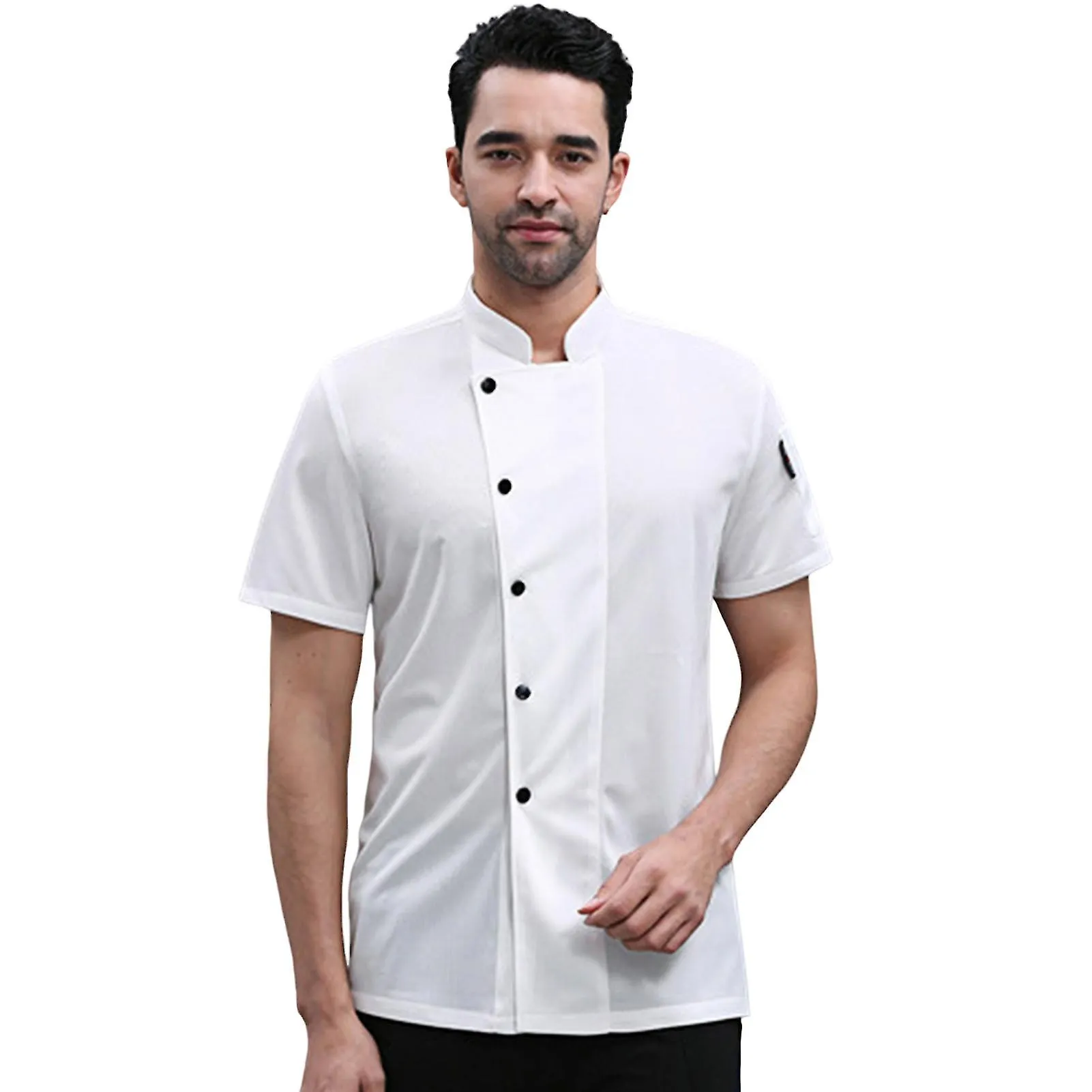 Hotel Chef Clothes Stand Collar Single Breasted Breathable Chef Shirt