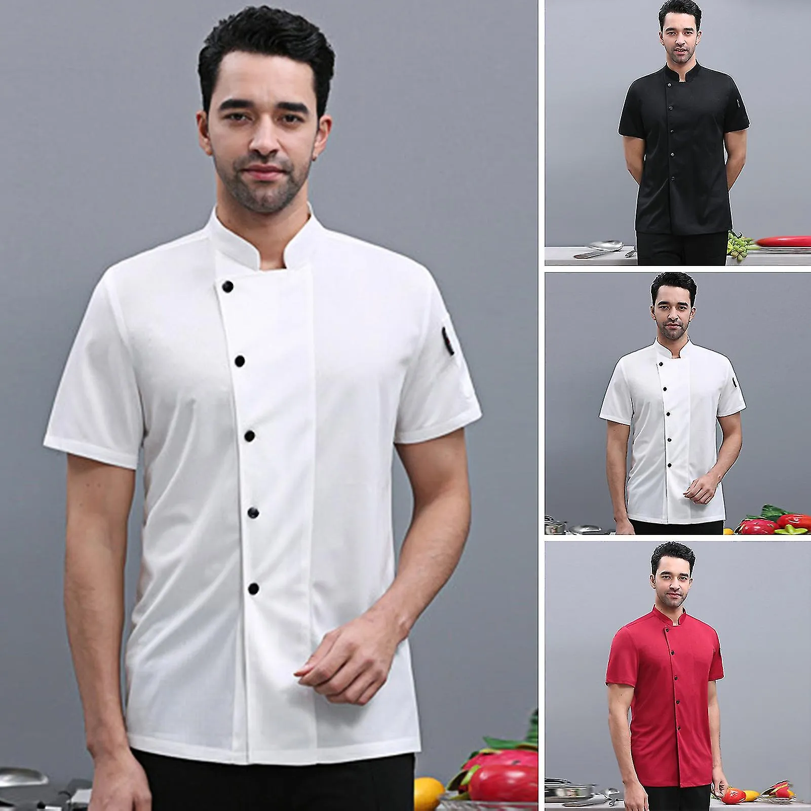 Hotel Chef Clothes Stand Collar Single Breasted Breathable Chef Shirt