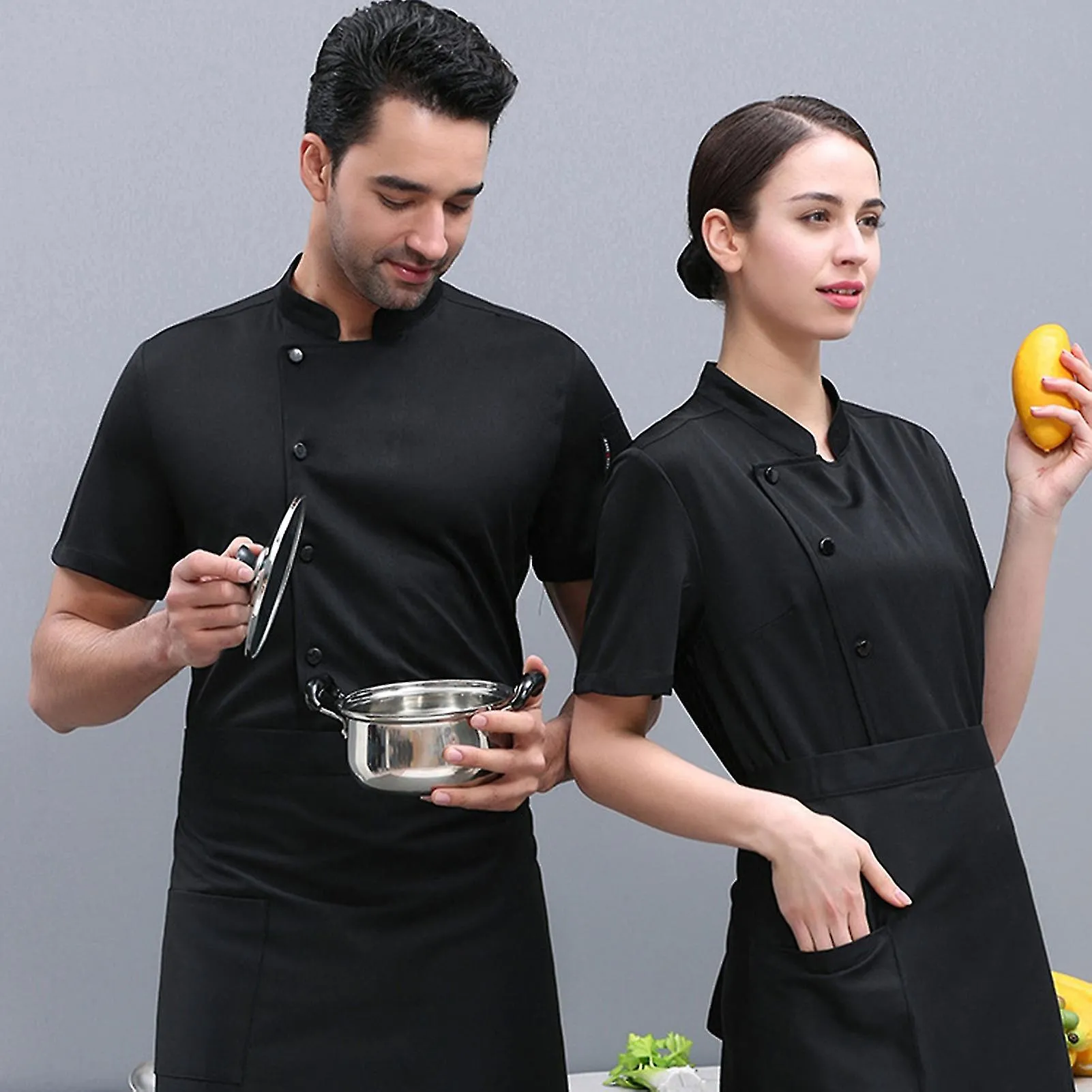 Hotel Chef Clothes Stand Collar Single Breasted Breathable Chef Shirt