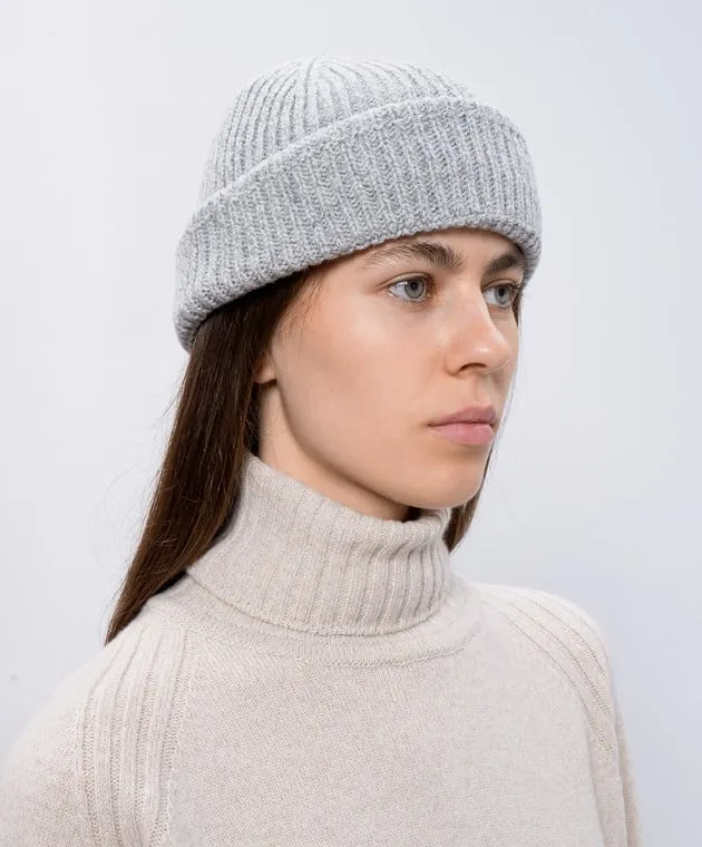 John Smedley Gray cashmere and wool beanie hat