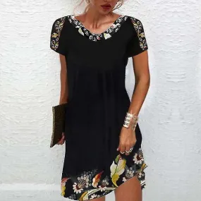 Ladies T-shirt Basic Short Mini Dresses Simple Bohemian T Shirt Dress Floral Print Beach Sundress