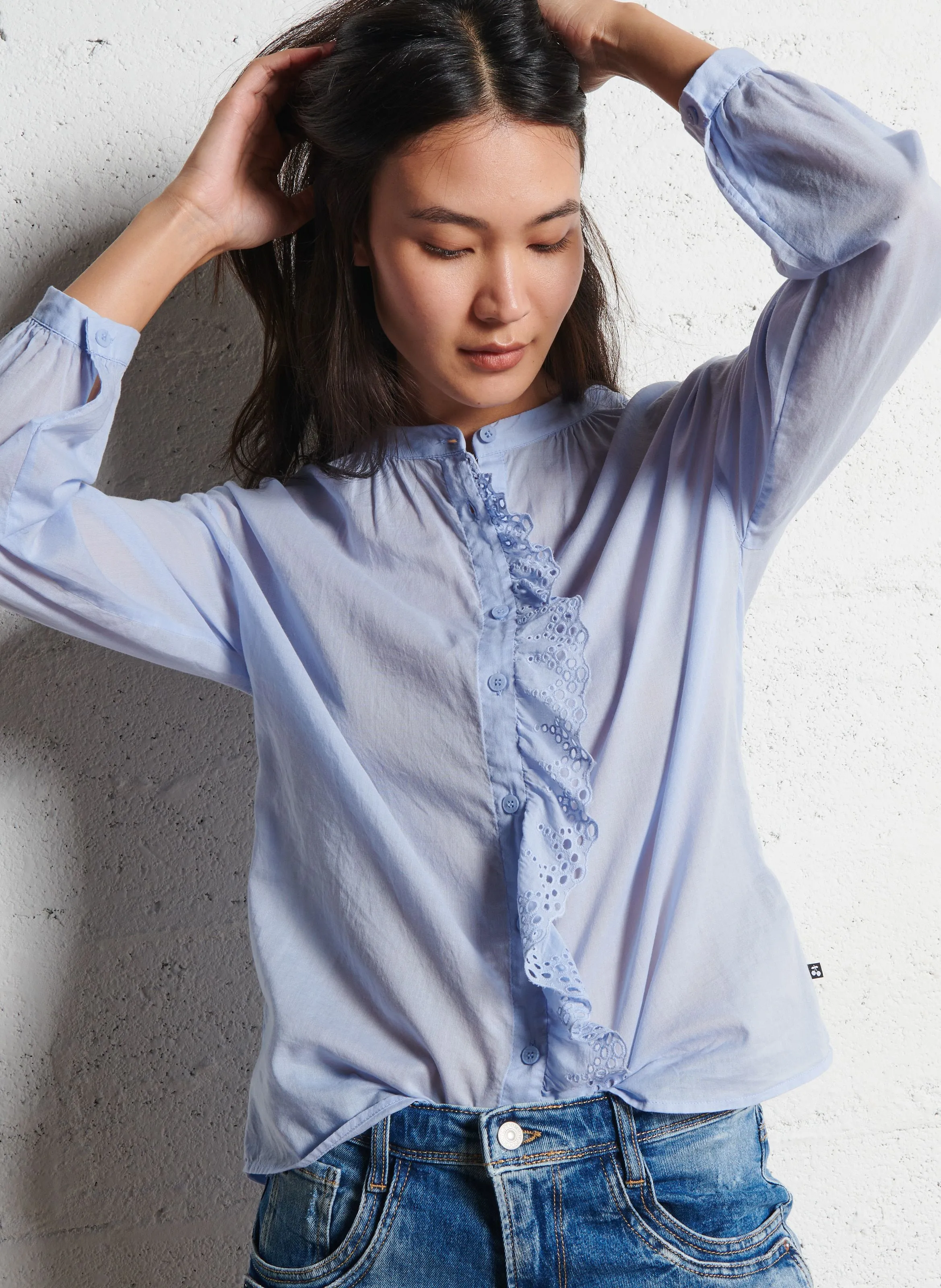 LE TEMPS DES CERISES AUPS - Camisa de algodón con cuello redondo en azul