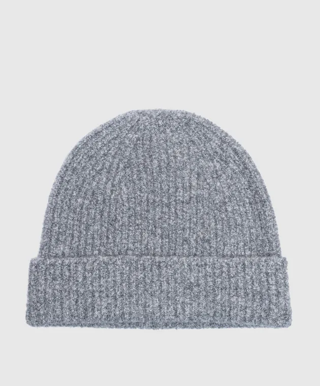 LISA YANG Gray Melange Cashmere Beanie Boucle Hat